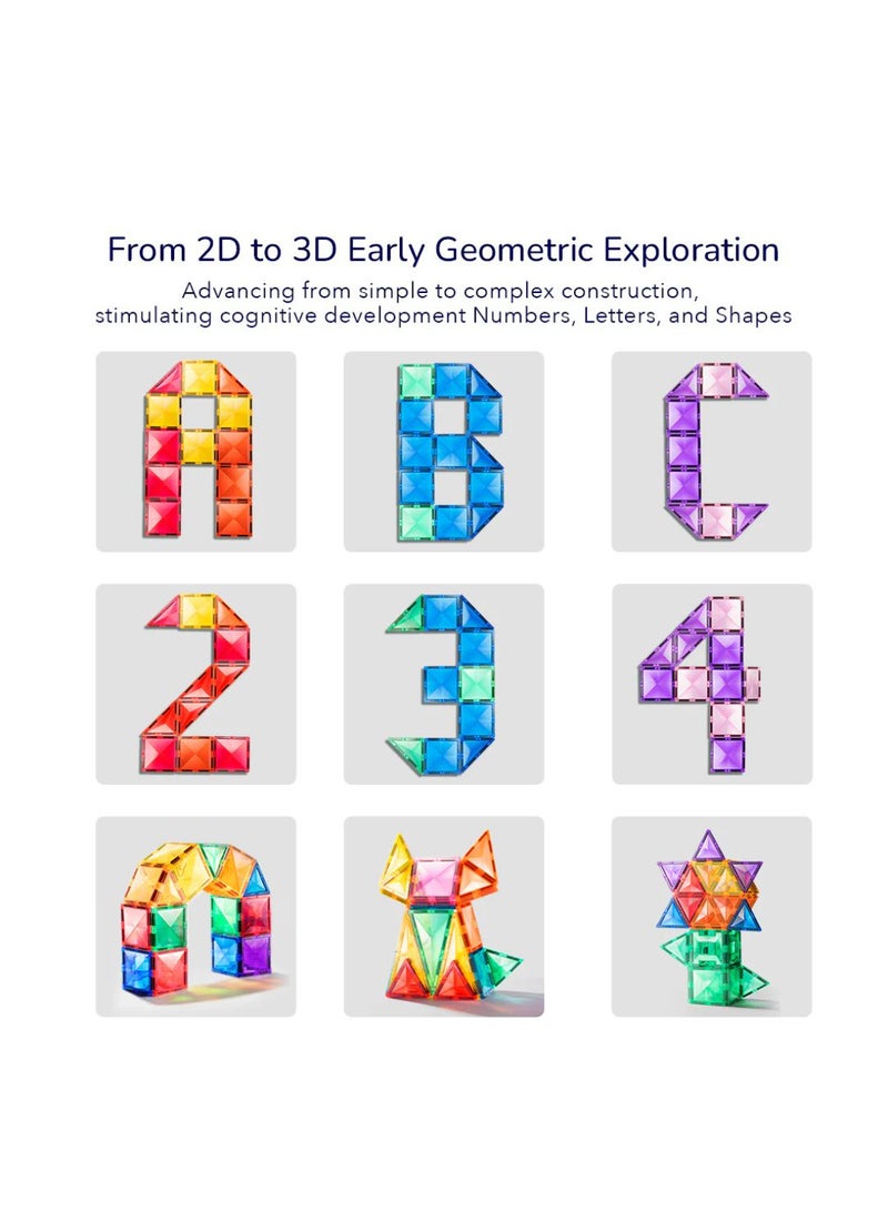 MiDeer Colorful Magnetic Tiles – 60 PCS Translucent Magnetic Building Blocks for Kids – Educational STEM Toy for 3+ – Safe, Durable & Creative Play with Light-Passing Design - Image 3