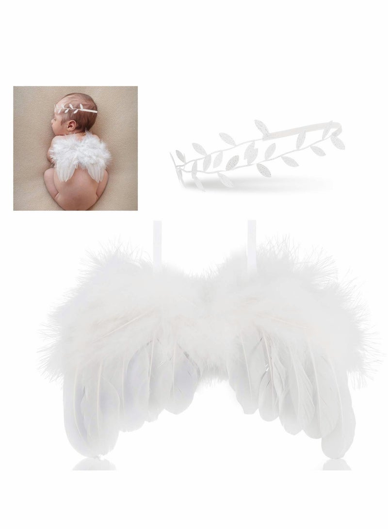 Excefore Newborn Baby Photography Prop Outfits Feather Wings with Headband Set - Image 1