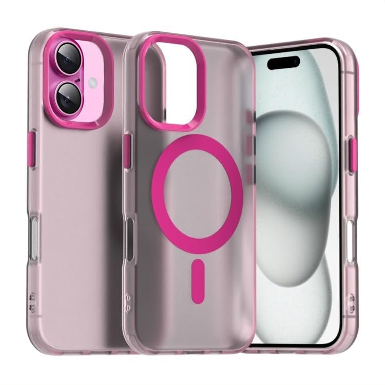 Elzzi Translucent Matte Back Cover for iPhone 16 Plus Case, Shockproof Anti-Fingerprint Phone Cover with Magnetic Wireless Charging, MagSafe Compatible Protective Case for Men & Women (Pink) - Image 1