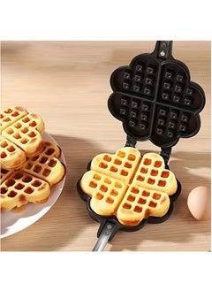 Arabest Double Sided Waffle Pan, Flower Heart Shape Cast Iron Pie Maker with Anti Scalding Handle, Campfire Cooking Equipment Camping Pie Iron Cooking Pan for Open Flames and Campfires  - Image 1