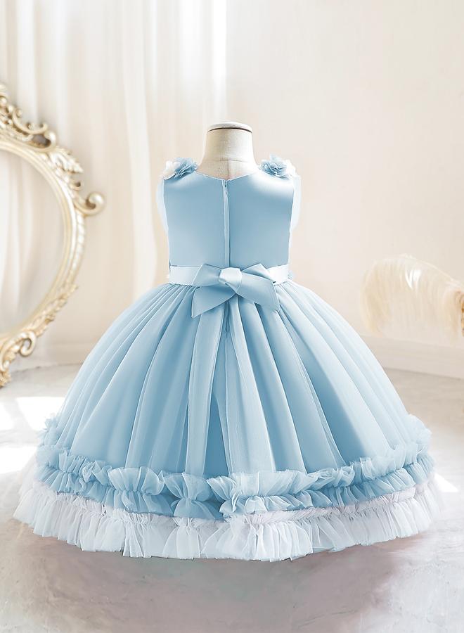 Take Two Girls Ruffle Hem Floral Detail Bow Party Dress - Image 2