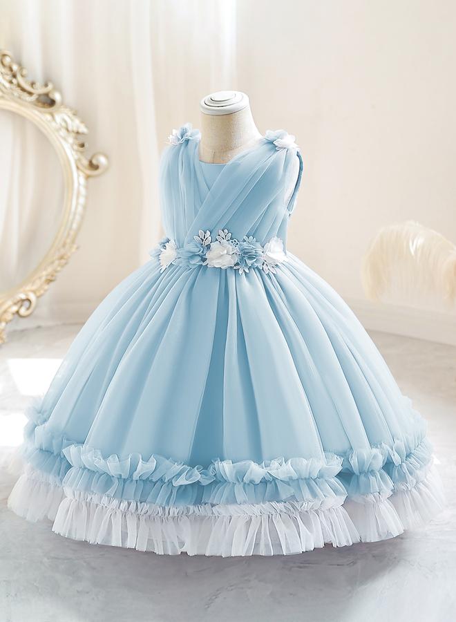 Take Two Girls Ruffle Hem Floral Detail Bow Party Dress - Image 3