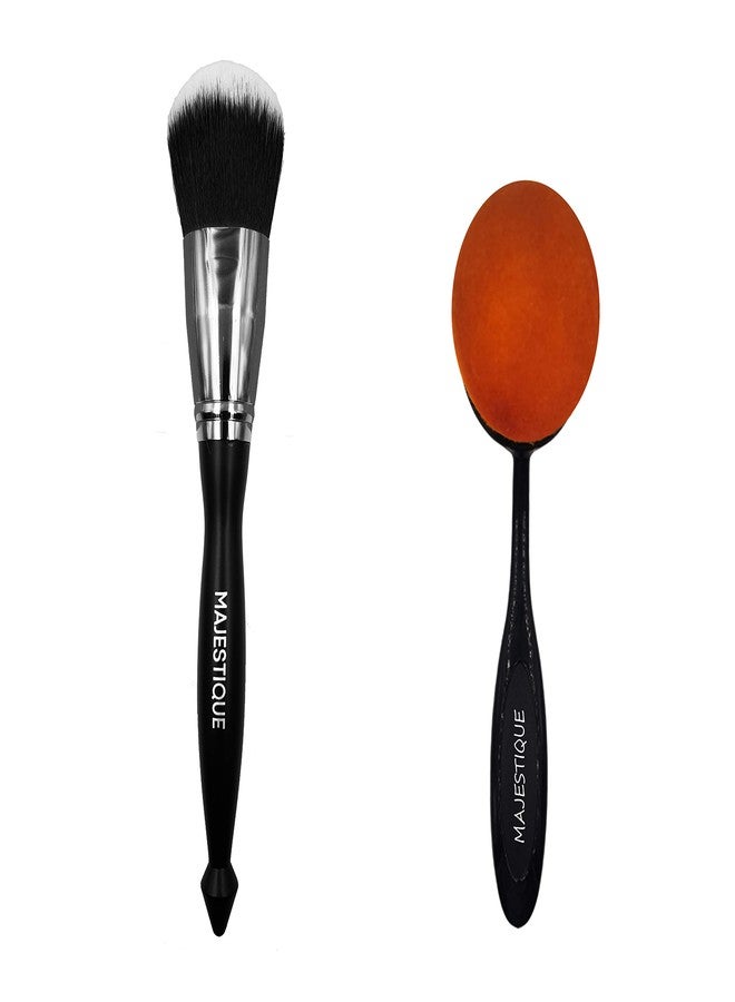 MAJESTIQUE compact makeup brush set 1+1 Pieces Makeup Brush Set, 1 Piece Professional Black Handle Highlighter powder Brush & 1 Piece Oval face makeup brush - Image 1