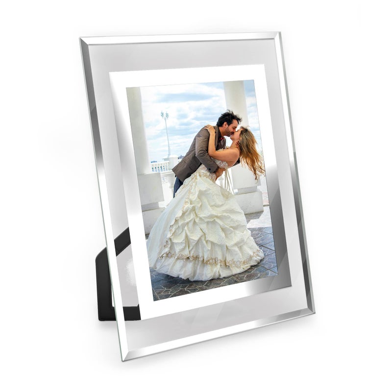 Komimaci 5x7 Picture Frames  Glass Photo Frame for TabletopDesktop Display HorizontalVertical Orientation Silver Finish