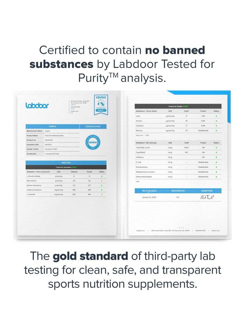 Legion Athletics Pulse Pre Workout Supplement - Green Apple Flavor Naturally Sweetened & Flavored, Increases energy & focus, Enhances strength & endurance, Reduces fatigue, 20 SERVINGS | DIETARY SUPPLEMENT | NET WT476 G/16.8 0Z/ 1.05 LBS - Image 4