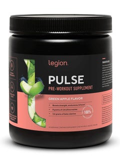 Pulse Pre Workout Drink,Boosts Strength Endurance & Focus, with 8g of Citrulline Malate, 3.6 g of Beta-Alanine, 20 Servings 476 g/1.05 Lbs- green Apple Flavor