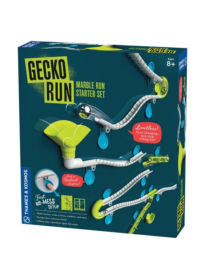 Thames & Kosmos Gecko Run Marble Run Starter Set by Thames & Kosmos, Toy of The Year Finalist - 63 Piece Vertical Marble Run, Flexible Tracks | Fast, No-Mess Setup, Residue-Free Nano-Adhesive Pads, Creative Play - Image 1