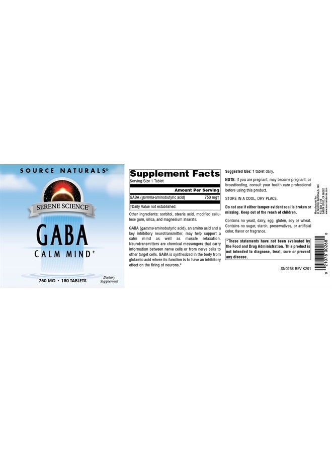 Source Naturals Serene Science GABA, for a Calm Mind* - 750mg, 90 Tablets - Image 4
