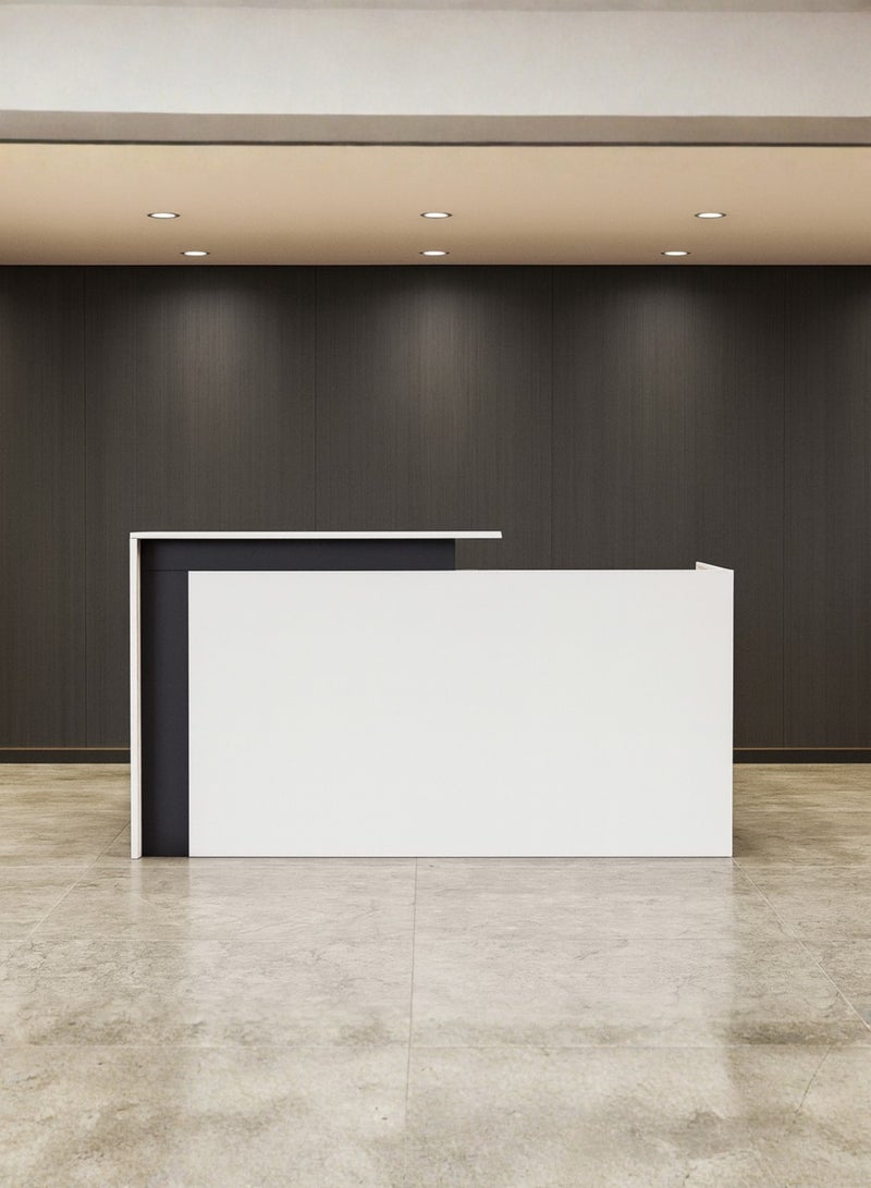Karnak Legacy Modern Wooden Reception Desk Counter | Office Front Desk with Black Accent, Durable Finish & Spacious Workstation for Offices, Clinics, Hotels, Salons & Showrooms ( White ) - Image 2