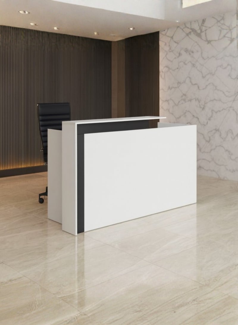 Karnak Legacy Modern Wooden Reception Desk Counter | Office Front Desk with Black Accent, Durable Finish & Spacious Workstation for Offices, Clinics, Hotels, Salons & Showrooms ( White ) - Image 3
