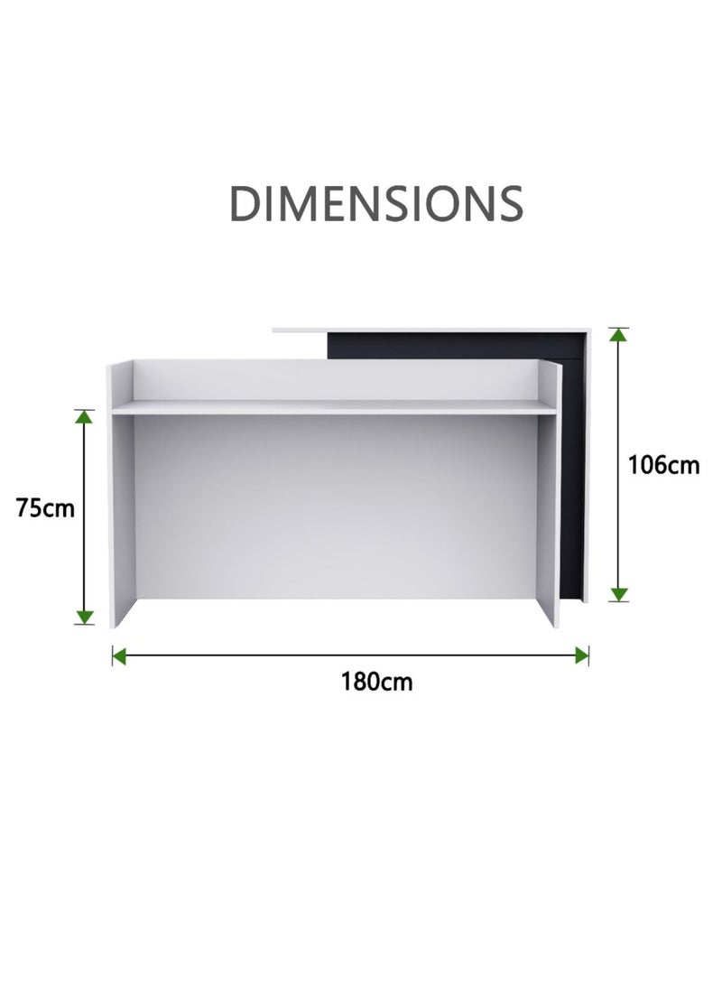 Karnak Legacy Modern Wooden Reception Desk Counter | Office Front Desk with Black Accent, Durable Finish & Spacious Workstation for Offices, Clinics, Hotels, Salons & Showrooms ( White ) - Image 5