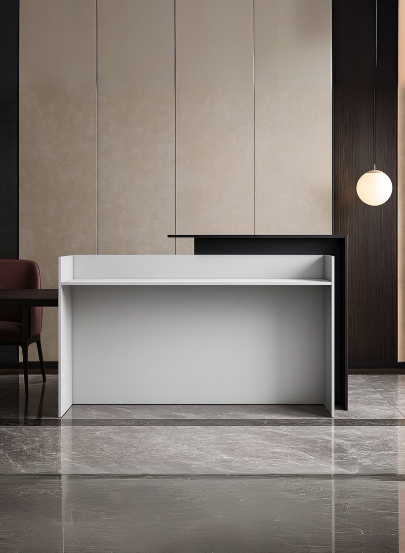 Karnak Legacy Modern Wooden Reception Desk Counter | Office Front Desk with Black Accent, Durable Finish & Spacious Workstation for Offices, Clinics, Hotels, Salons & Showrooms ( White ) - Image 4