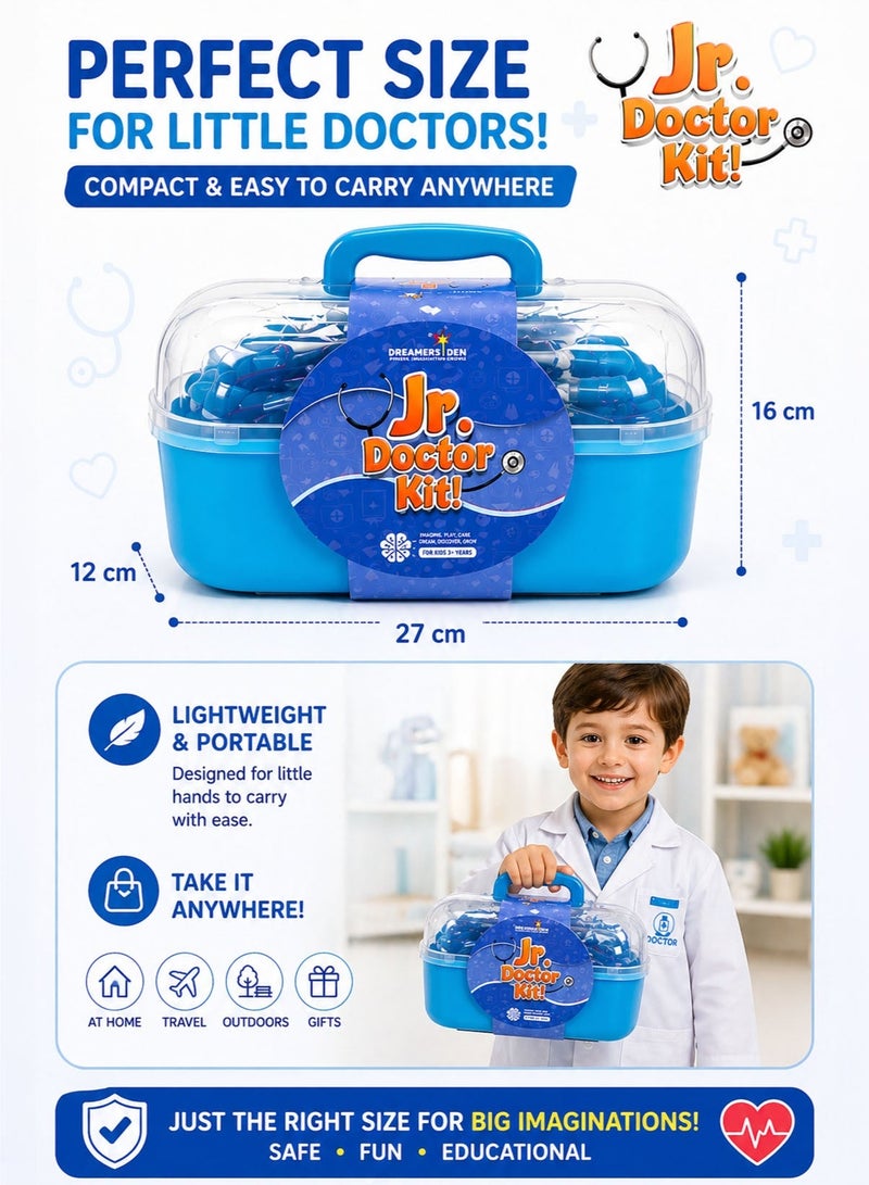 Jr. Doctor Kit! 9 PCS Kids Doctor Kit Pretend Play Medical Toy Set with Portable Carry Case Oxygen Mask Tube Bottle Medical Records Clipboard Syringe Scissors Glasses Ointment Tube Spatula Medicine Tray Educational Role Play Doctor Costume Accessories Learning Toy for Boys Girls Toddlers Kids Age 3 Plus - Image 2
