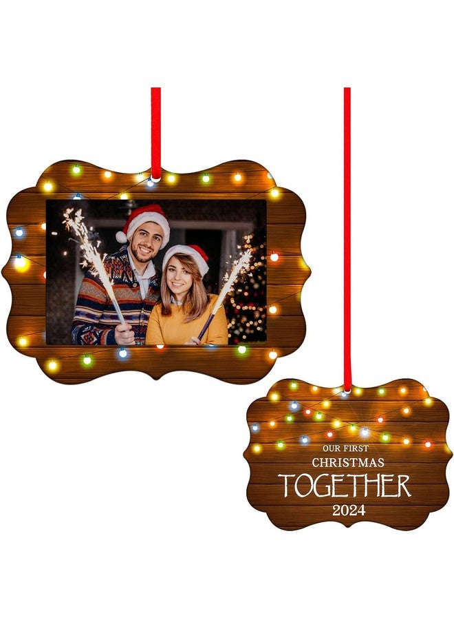 SICOHOME Our First Christmas Together Ornament 2024 Rustic First Christmas Married Picture Frame Ornament Gift for Couples Newlywed Engaged Christmas Ornament for Christmas Tree Decorations - Image 1