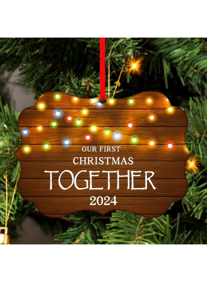 SICOHOME Our First Christmas Together Ornament 2024 Rustic First Christmas Married Picture Frame Ornament Gift for Couples Newlywed Engaged Christmas Ornament for Christmas Tree Decorations - Image 2