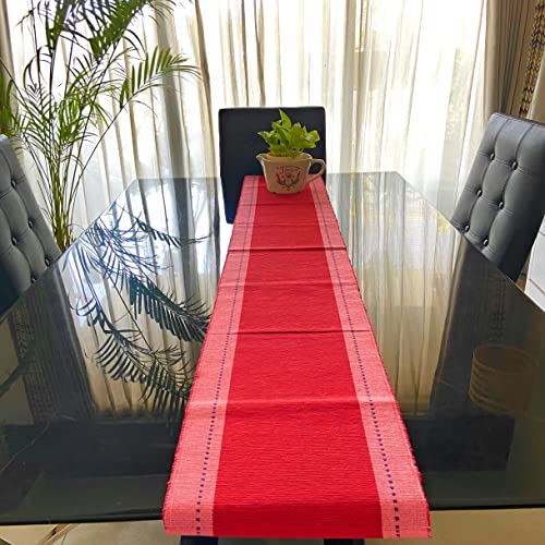 Rangbhar Handloom Ribbed Cotton Table Runner for Living/Dining Room/Home Decor, Anti Skid, Reversible, Machine Washable, 12 X 72 inches, Striped, Red Pink - Image 2