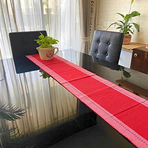 Rangbhar Handloom Ribbed Cotton Table Runner for Living/Dining Room/Home Decor, Anti Skid, Reversible, Machine Washable, 12 X 72 inches, Striped, Red Pink - Image 3