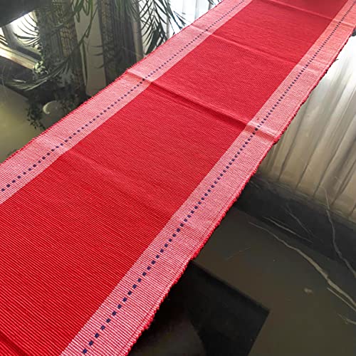 Rangbhar Handloom Ribbed Cotton Table Runner for Living/Dining Room/Home Decor, Anti Skid, Reversible, Machine Washable, 12 X 72 inches, Striped, Red Pink - Image 4