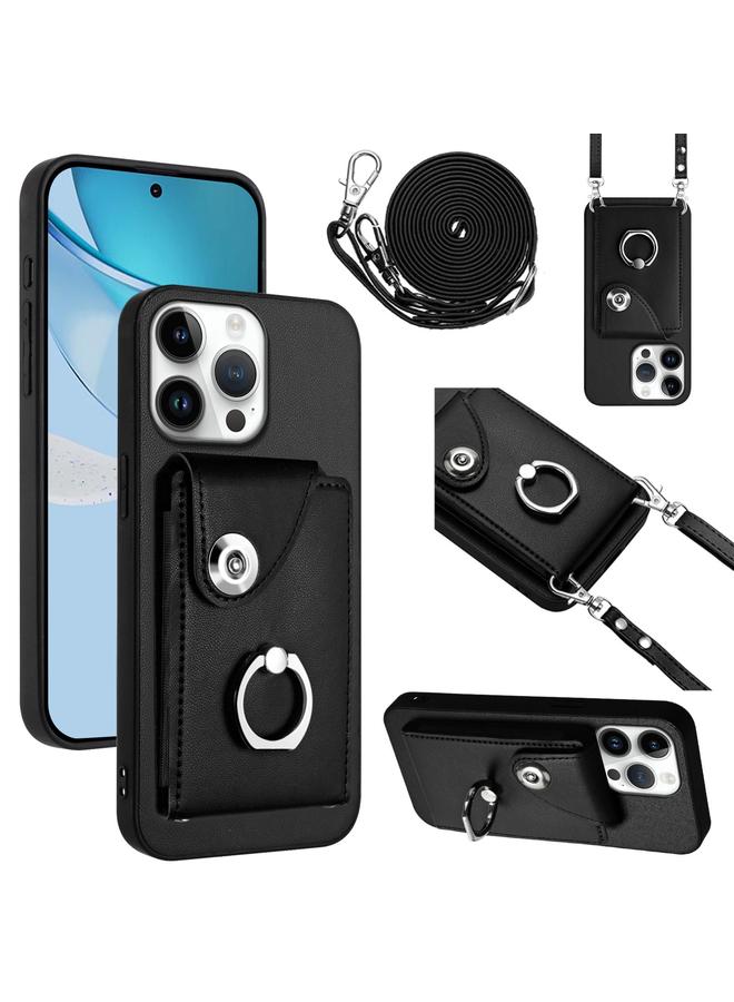 The Bros Case For iPhone 16 Pro Max Organ Card Bag Ring Holder Phone Case with Long Lanyard 