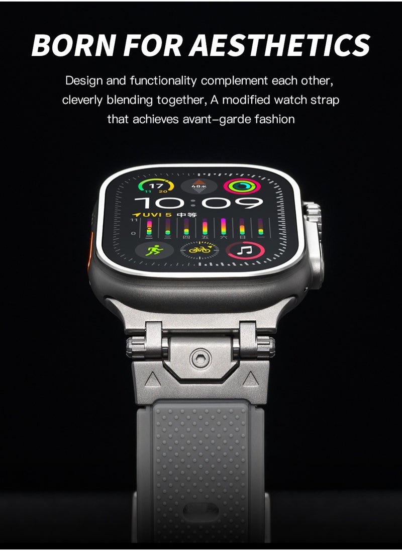 yalilai - Rugged TPU Sport Band for Apple Watch 46mm 49mm 45mm 44mm, Durable Metal Connector Replacement Rubber Watch Strap for Apple iWatch Ultra 2 SE Series 10/9/8/7/6/SE/5/4/3, Titanium-Black - Image 1