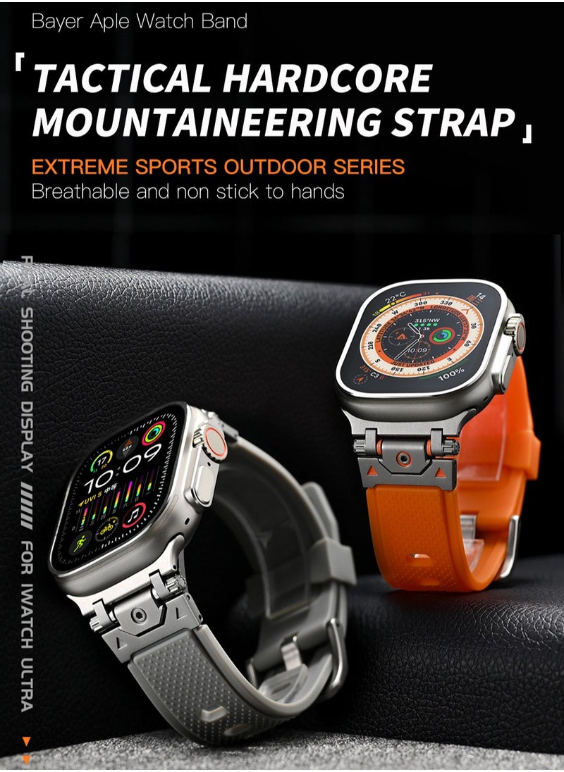 yalilai - Rugged TPU Sport Band for Apple Watch 46mm 49mm 45mm 44mm, Durable Metal Connector Replacement Rubber Watch Strap for Apple iWatch Ultra 2 SE Series 10/9/8/7/6/SE/5/4/3, Titanium-Black - Image 1