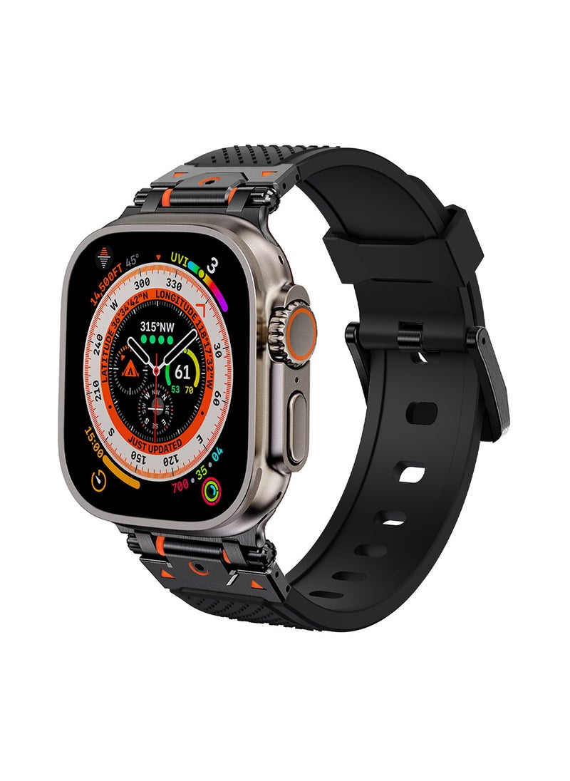 yalilai - Rugged TPU Sport Band for Apple Watch 46mm 49mm 45mm 44mm, Durable Metal Connector Replacement Rubber Watch Strap for Apple iWatch Ultra 2 SE Series 10/9/8/7/6/SE/5/4/3, Titanium-Black - Image 1