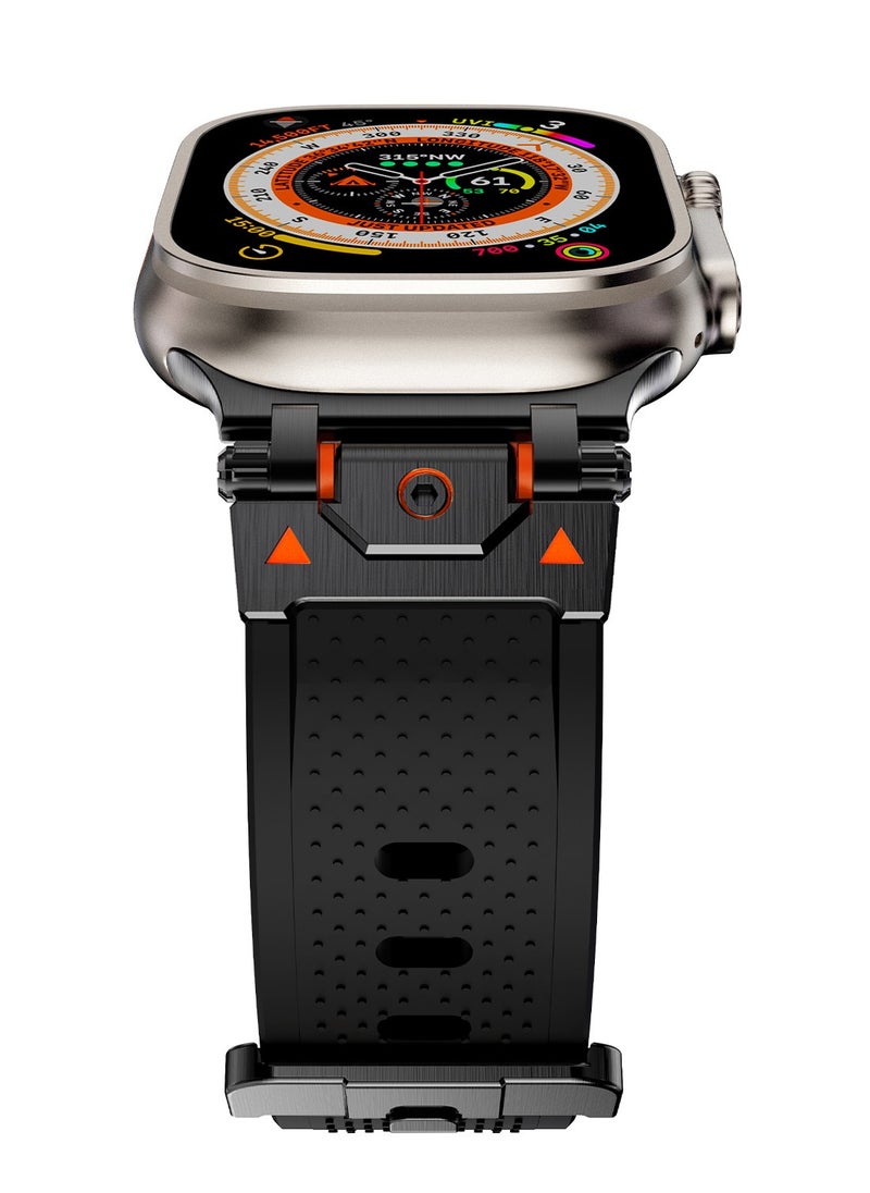 yalilai - Rugged TPU Sport Band for Apple Watch 46mm 49mm 45mm 44mm, Durable Metal Connector Replacement Rubber Watch Strap for Apple iWatch Ultra 2 SE Series 10/9/8/7/6/SE/5/4/3, Titanium-Black - Image 1