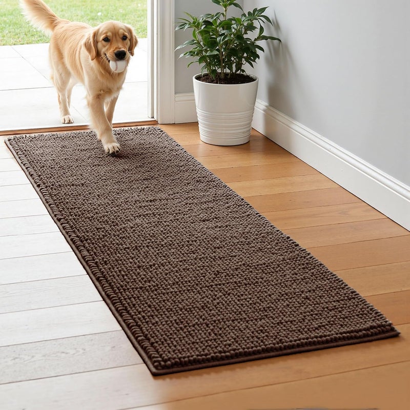subrtex Bathroom Rugs, 24" x 60" Chenille Bath Rug Soft Short Plush Bath Mat Soft Shower Mat Water Absorbent Shower Mat Quick Dry Machine Washable, Chocolate - Image 1