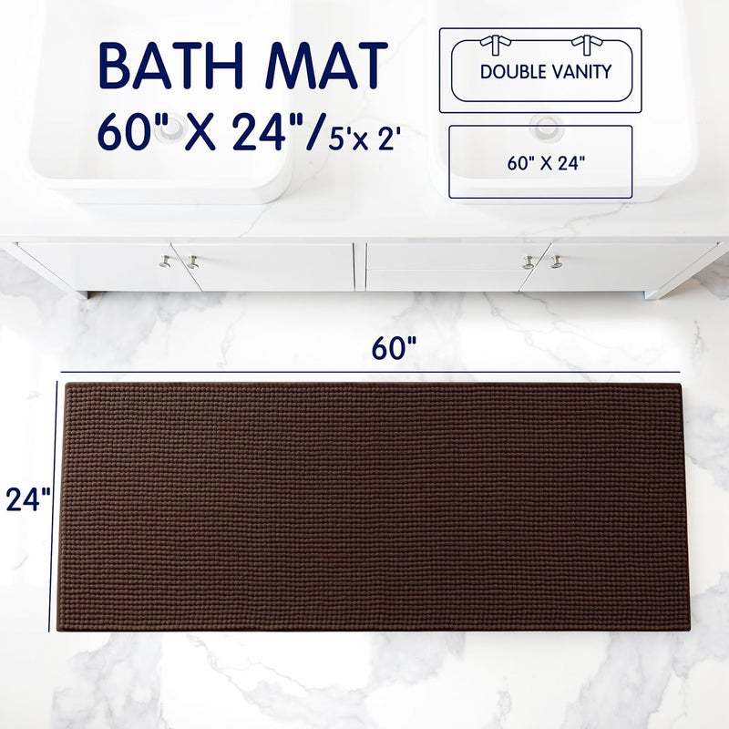 subrtex Bathroom Rugs, 24" x 60" Chenille Bath Rug Soft Short Plush Bath Mat Soft Shower Mat Water Absorbent Shower Mat Quick Dry Machine Washable, Chocolate - Image 2