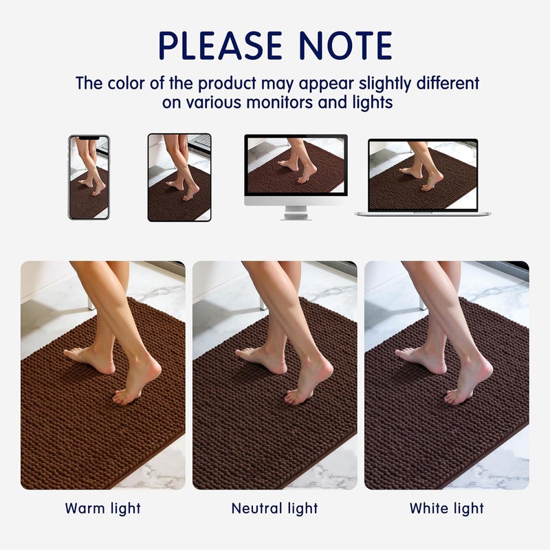 subrtex Bathroom Rugs, 24" x 60" Chenille Bath Rug Soft Short Plush Bath Mat Soft Shower Mat Water Absorbent Shower Mat Quick Dry Machine Washable, Chocolate - Image 3
