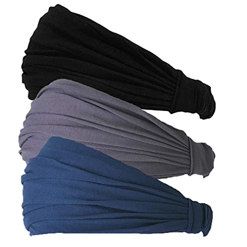 CHARM Black Dark Gray Navy 3Pack Headband for Men Japanese Style Bandana Head Bands for Women and Men Stretch Hair Band for Sports Daily Wear by Casualbox M - Image 1