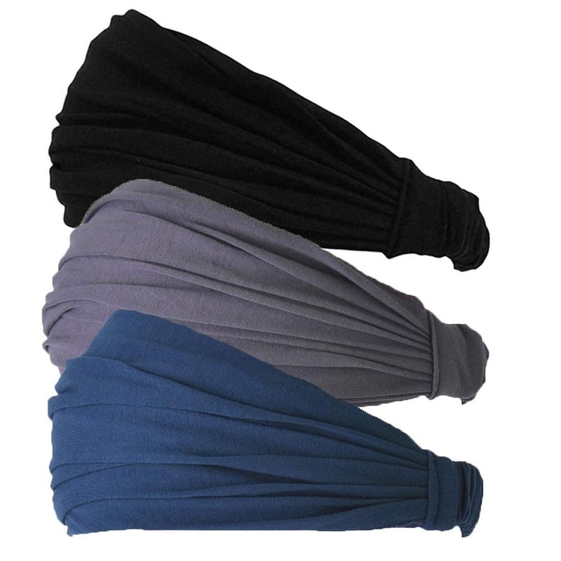CHARM Black Dark Gray Navy 3Pack Headband for Men Japanese Style Bandana Head Bands for Women and Men Stretch Hair Band for Sports Daily Wear by Casualbox M - Image 2