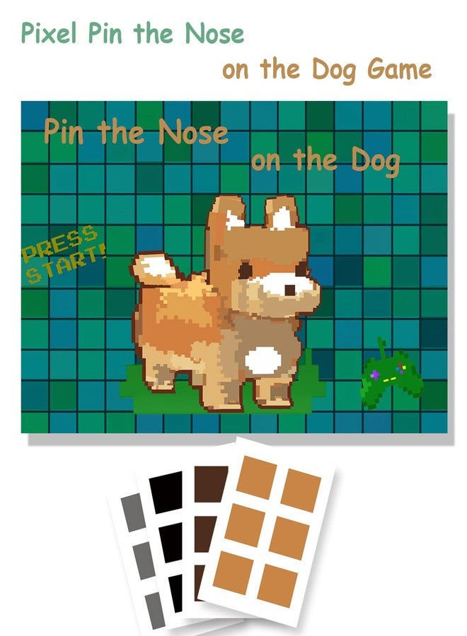 Badeauwald Pixel Party Favors , Pin the Nose on the Dog Pixel Art Pin the Tail Game. Video Game Party Supplies, Big 157g Copperplate Paper, Elastic Blindfolds, Stickers All Edge Cut Video Game Birthday Party. - Image 4
