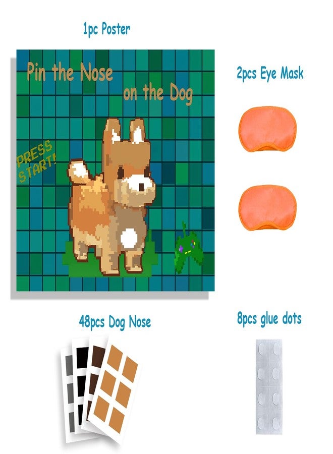 Badeauwald Pixel Party Favors , Pin the Nose on the Dog Pixel Art Pin the Tail Game. Video Game Party Supplies, Big 157g Copperplate Paper, Elastic Blindfolds, Stickers All Edge Cut Video Game Birthday Party. - Image 2