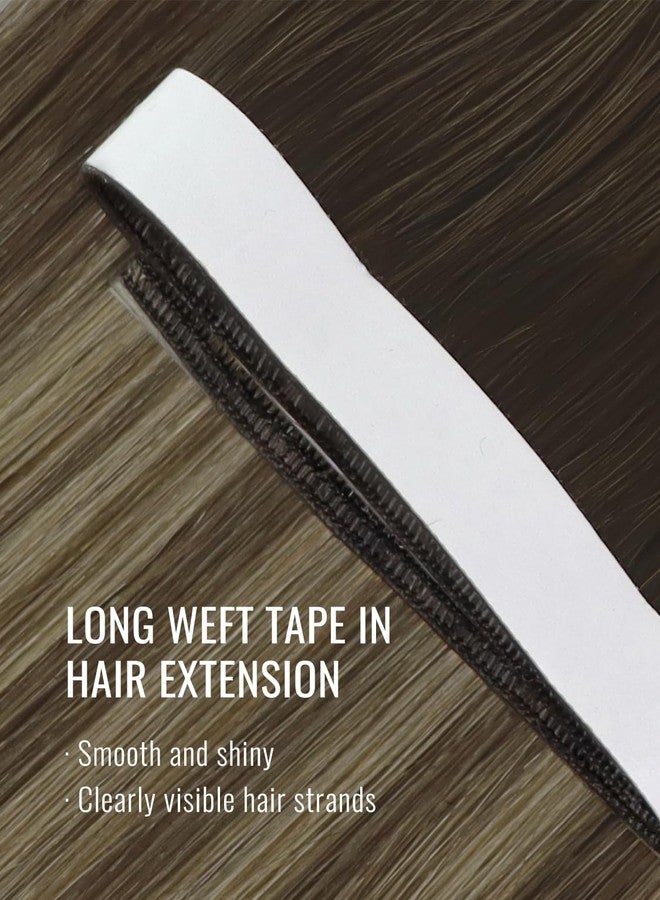 فشاين وصلات شعر Fshine اللاصقة، شعر بشري طبيعي، وصلات شعر Genius PU طويلة، لون بني متوسط مع خصلات شقراء فاتحة، طول 24 بوصة، وزن 50 غرام، مثالية لإطلالات النساء اليومية أو المناسبات. - Image 2