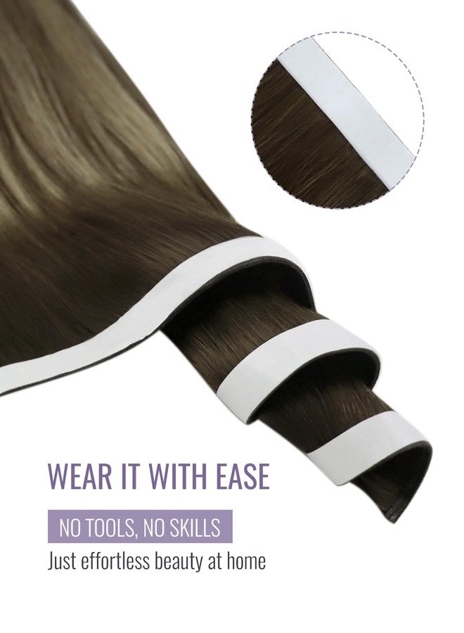 فشاين وصلات شعر Fshine اللاصقة، شعر بشري طبيعي، وصلات شعر Genius PU طويلة، لون بني متوسط مع خصلات شقراء فاتحة، طول 24 بوصة، وزن 50 غرام، مثالية لإطلالات النساء اليومية أو المناسبات. - Image 4