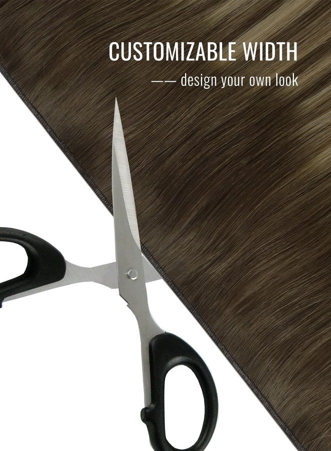 فشاين وصلات شعر Fshine اللاصقة، شعر بشري طبيعي، وصلات شعر Genius PU طويلة، لون بني متوسط مع خصلات شقراء فاتحة، طول 24 بوصة، وزن 50 غرام، مثالية لإطلالات النساء اليومية أو المناسبات. - Image 5