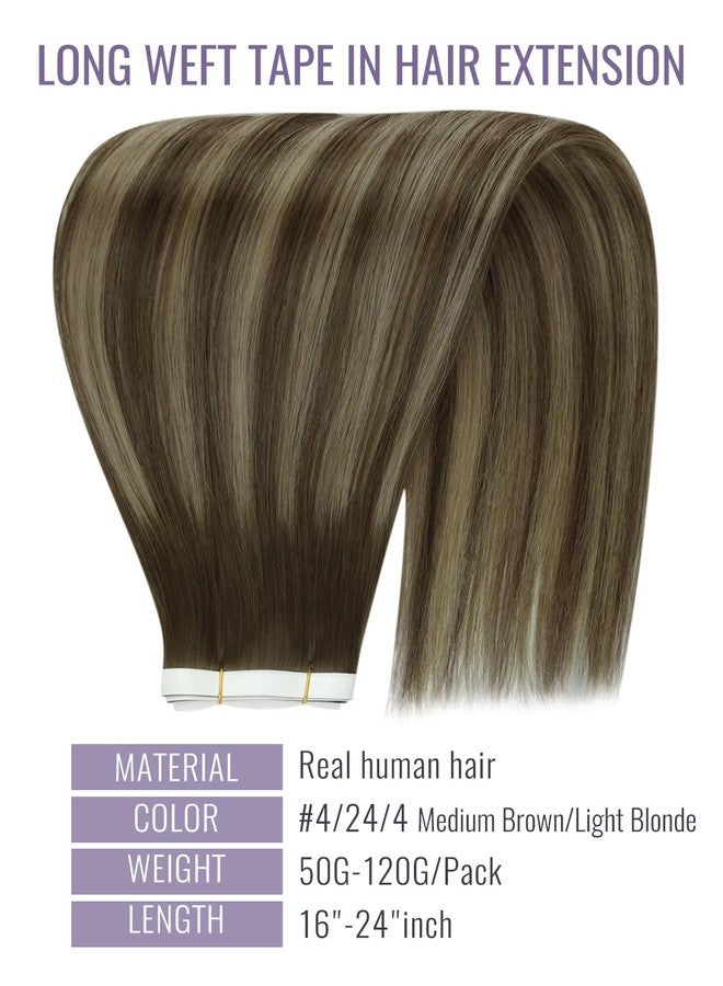 فشاين وصلات شعر Fshine اللاصقة، شعر بشري طبيعي، وصلات شعر Genius PU طويلة، لون بني متوسط مع خصلات شقراء فاتحة، طول 24 بوصة، وزن 50 غرام، مثالية لإطلالات النساء اليومية أو المناسبات. - Image 3