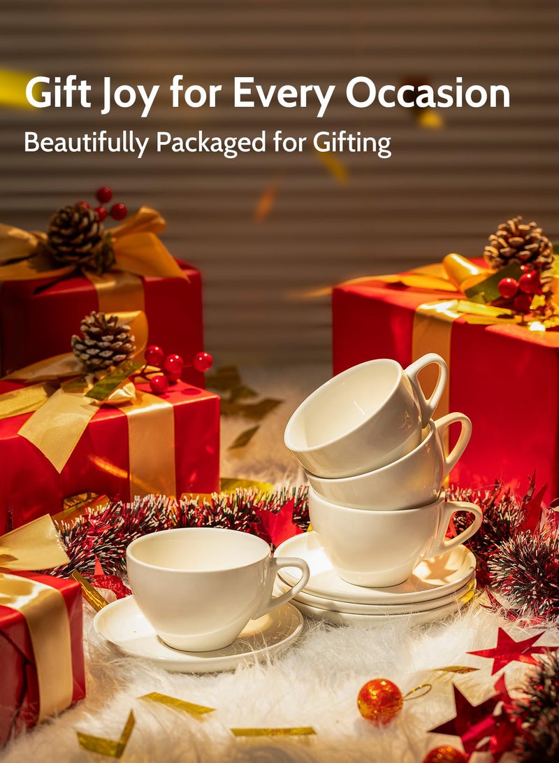 Sweese 6 Ounce Cappuccino Cups with Saucers, Porcelain Double Espresso Cups Set of 6 - White - Image 5