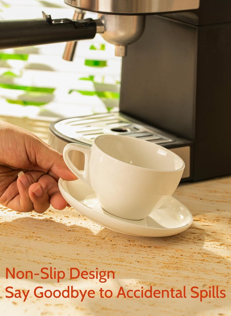 Sweese 6 Ounce Cappuccino Cups with Saucers, Porcelain Double Espresso Cups Set of 6 - White - Image 3