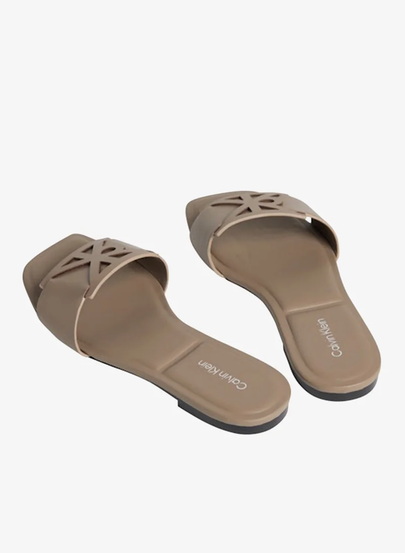 Calvin Klein Desert Taupe Amira - Leather Square Toe Flat Sandals for Women | Best Price UAE