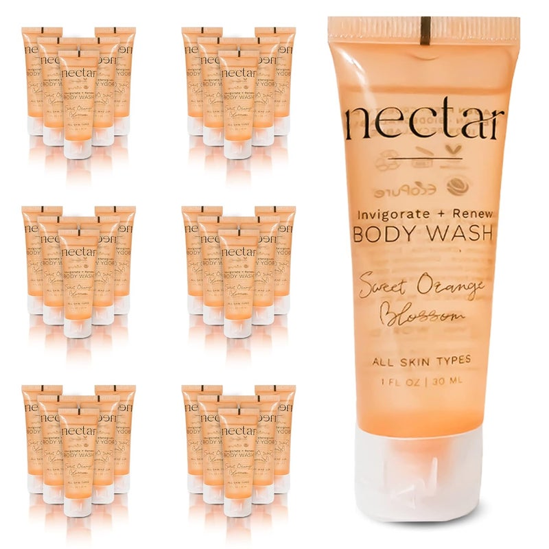 world amenities Nectar Bulk Body Wash 50 Count 1 oz Sweet Orange Blossom Mini Travel Size Toiletries 100 Recyclable Tube with Flip Top Cap Airbnb Rentals Suitable for All Skin Types - Image 1