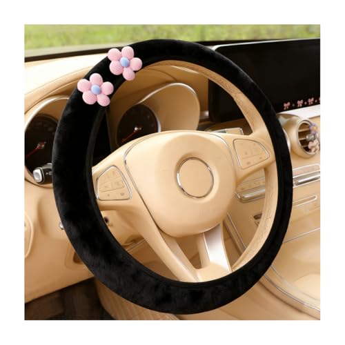 Ywdiml Car Flower Elastic Steering Wheel Cover 14515 Plush Soft Fluffy Stretch Vehicle Steering Wheel Protector Cute Warm Auto Interior Decor Accessories Universal for Truck SUV Van Pink - Image 1