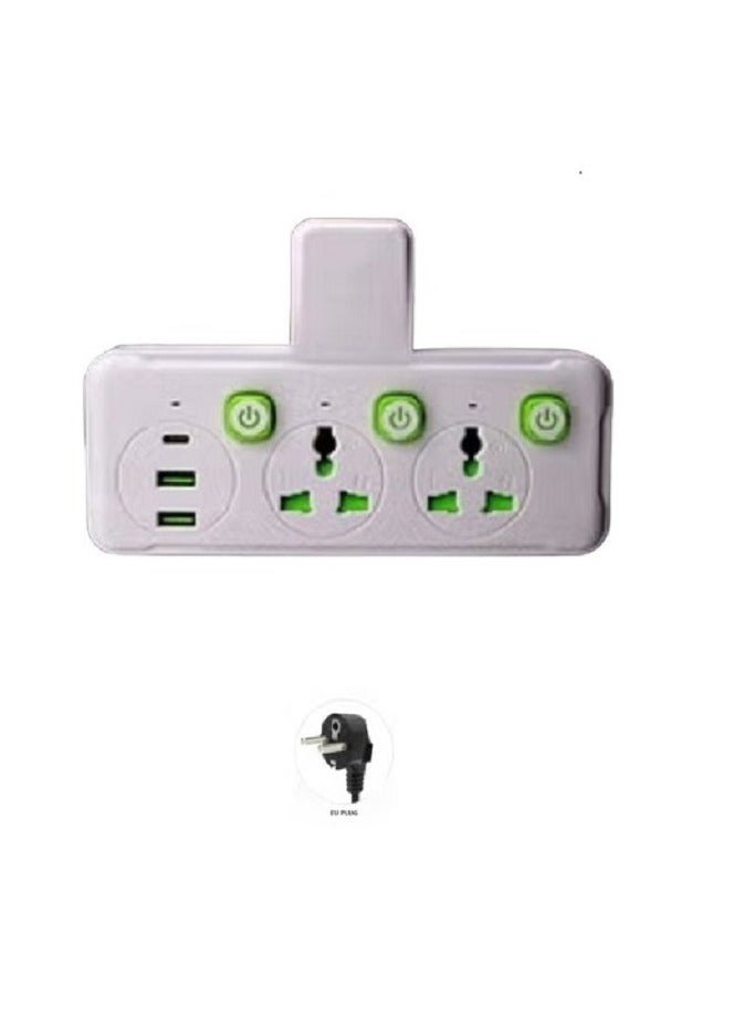 Multi Plug Universal Wall Adapter /Converter (2 AC ports +2 USB Ports+1 Type-C+On/Off Switches) - Image 2