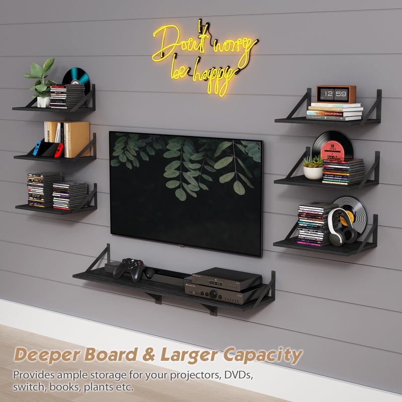 Forbena 12 Inch Deep Floating Shelves for Wall, Wide Black Wall Mounted Shelves for Bedroom Office Books Plants, Large Hanging Shelf for Living Room Bathroom Kitchen Closet Pantry Storage (3-Pack) - Image 4