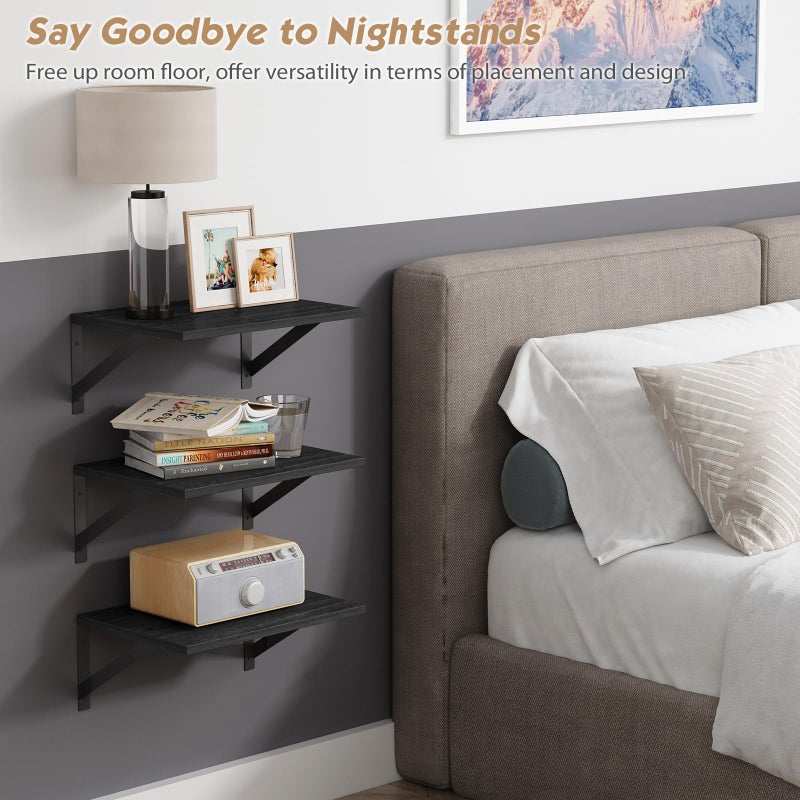 Forbena 12 Inch Deep Floating Shelves for Wall, Wide Black Wall Mounted Shelves for Bedroom Office Books Plants, Large Hanging Shelf for Living Room Bathroom Kitchen Closet Pantry Storage (3-Pack) - Image 2