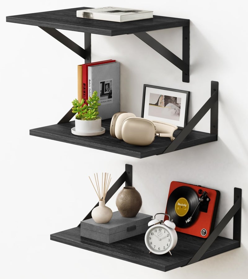 Forbena 12 Inch Deep Floating Shelves for Wall, Wide Black Wall Mounted Shelves for Bedroom Office Books Plants, Large Hanging Shelf for Living Room Bathroom Kitchen Closet Pantry Storage (3-Pack) - Image 1