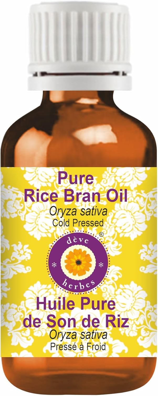 Deve Herbes Pure Rice Bran Oil Oryza Sativa NonSticky NonGreasy for Skin Hair Massage DIY Use 50ml