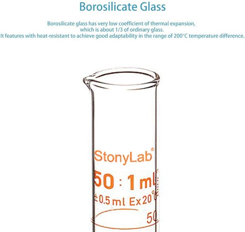 stonylab 1-Pack Graduated Cylinder, Borosilicate Glass 50 ml Heavy Wall Graduated Glass Measuring Cylinder - Image 2
