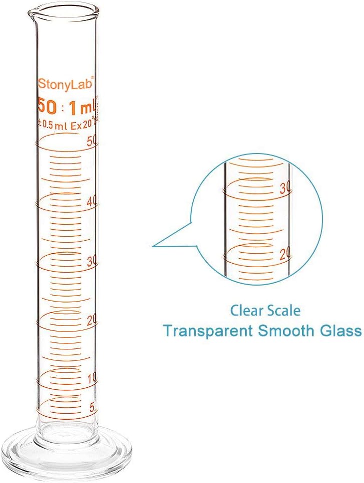 stonylab 1-Pack Graduated Cylinder, Borosilicate Glass 50 ml Heavy Wall Graduated Glass Measuring Cylinder - Image 1